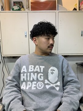 メリケンバーバーショップ フクオカ(MERICAN BARBERSHOP FUK) べリーショートダークアッシュニュアンスパーマ韓国マッシュ