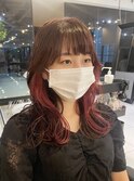 ＊インナーカラーピンクレッド×ブリーチなしピンクブラウン