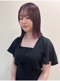 外ハネボブ 切りっぱなしボブ カシスレッドカラー 20代 艶髪