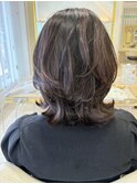 くびれミディアム30代40代50代60代黒髪小顔レイヤー白髪ぼかし