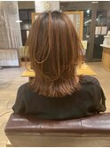 グレージュカラー ボブルフ 黒髪 ココアベージュ ロングヘア