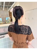 結婚式お呼ばれタイトポニー/シニヨン/カチモリ/個性ヘアセット