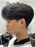 メンズセンターパートウルフセンターパートニュアンスパーマ襟足