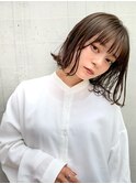 切りっぱなし 外ハネボブ 色素薄めの透明感カラー前髪