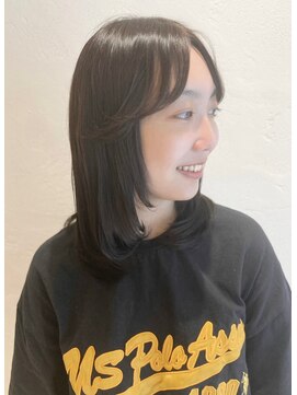 アロマ ヘアルーム 池袋店(AROMA hair room) グレージュカラーレイヤーミディ斜めバング /池袋/池袋東口