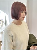 ピンクラベンダー/切りっぱなしボブ/ブリーチカラー