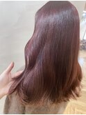 ブリーチなしチェリーピンクセミロング韓国ヘア渋谷mutsuki