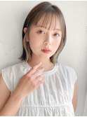 アプリコットオレンジイヤリングカラー外ハネボブくびれヘアa
