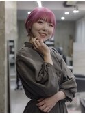 ピンク　ショートヘア  前髪あり　大野城　美容室