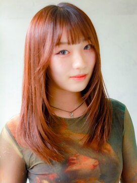 ガリカ 横浜(Gallica) 艶ストレート×顔まわりレイヤー×オレンジブラウン