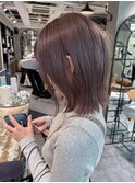 切りっぱなしボブ ピンクベージュ レイヤーカット