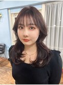 インナーカラー艶髪ネイビーグレーアッシュ大人美人