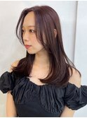 センターパート カシスブラウン ブリーチなしカラー 艶髪