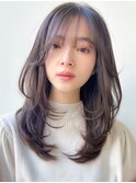 小顔ワンカールレイヤーカットくびれヘアアプリコットオレンジ