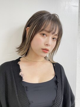 サンク 原宿 表参道(cinq) インナーカラーボブイヤリングカラーショートナチュラルボブ30代