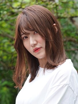 ヒース 姪浜(Heath) シースルーバング　外ハネミディ　オレンジブラウン