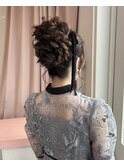 お呼ばれヘアセット　ヘアアレンジ　ゆるふわアップ