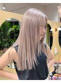 ミルクティーベージュダブルカラーブリーチミディアムレイヤー