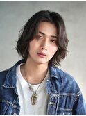 渋谷毛流れスパイラルパーマメンズボブウルフメンズミディアム