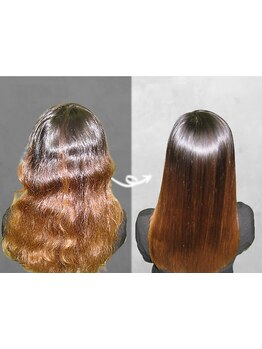 特許技術「輝髪（キラガミ）」で、髪の芯から美しく。毛先まで潤う極上の艶感と柔らかな指通りを実感。