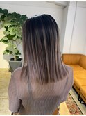 ダークモカ バレイヤージュ_毛先は透け感ホワイトアッシュ_