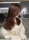 デザインカラーレイヤーカットウェットヘア夏オリーブベージュ