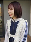 ワインレッド ブリーチなしダブルカラー 赤髪ボブ 暖色 熊倉