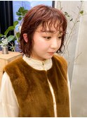 ボブパーマ暖色系カラー暖色くるくるオレンジレッドコーラル