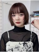 レイヤーボブ　ワインレッド