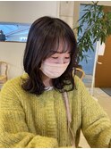 韓国風外ハネくびれミディシースルーバング 艶髪ピンクパープル