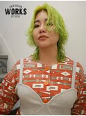 ネオンカラーイエローグリーン　ウルフパーマヘア