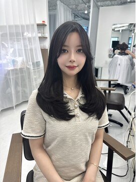 ハピネス 梅田茶屋町店(HAPPINESS) ミディアムレイヤー/韓国ヘア/顔周り/ブリーチなし/グレージュ