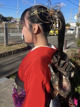 ロジェブルー(Rosier Bleu) 【成人式ヘアセット】ポニーテール×水引アレンジ