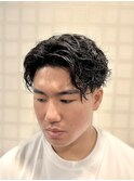 セット簡単スパイラルパーマツーブロック刈り上げ前髪なし