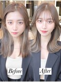 20代30代40代◎前髪パーマ韓国風巻きくすみベージュお団子ヘア