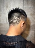 2147黒髪バリカンアートニュアンスデザインスキンフェードボウズ
