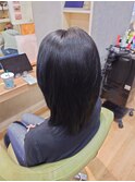 暗髪小顔カット透明感◎ブリーチなしブルーブラックストレート