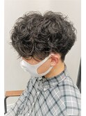 ツイストスパイラルパーマ/ツーブロックショート/黒髪マッシュ