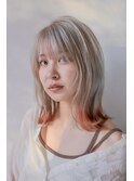ミディアムフェイスレイヤー外ハネボブブリーチエンドカラー