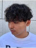 ダークアッシュニュアンスパーマ韓国マッシュベリーショート