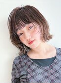 ベージュインナーカラーショートボブレイヤーミディアム前髪
