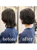 ボブパーマ/ミディアム/デザインカラー/ニュアンスパーマ/町田