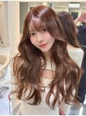 20代30代40代韓国ロングレイヤーカット艶髪ピンクブラウン