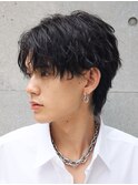 似合わせカットナチュラルパーマビジカジ清潔感アッシュブラック