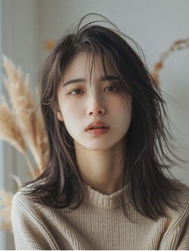 ムウ 難波(MOU) レイヤーカットワイドバングホワイトブロンド美髪20代30代40代