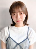 艶感外ハネボブサイドバング美髪チェリーブラウン斜めバング