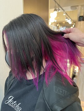 ヘアーグランデシーク(Hair Grande Seeek) インナーカラーダブルカラー原色マゼンタピンク☆