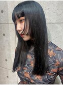 黒髪/グレーベージュ/レイヤーロング