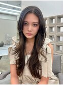 大人っぽ韓国ネイビーブルージュ前髪カット顔まわりレイヤー