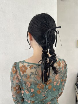 ヘアー アレス(hair ales) ヘアセット リボンアレンジ 結婚式お呼ばれ